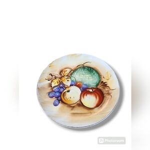 Enesco Hand Painted Plate Kitchen Apple Grape E2371 Japan Signed Vintage